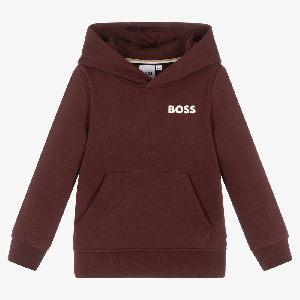 BOSS - Boys Red Cotton Logo Hoodie | Childrensalon