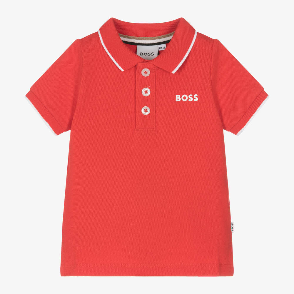 BOSS-Boys Red Cotton Polo Shirt | Childrensalon Outlet
