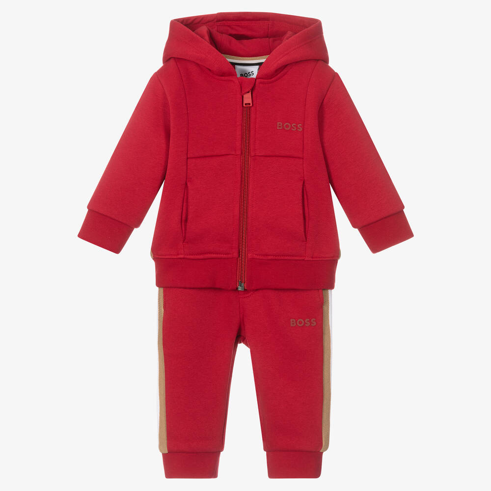 BOSS - Boys Red Logo Hooded Tracksuit | Childrensalon