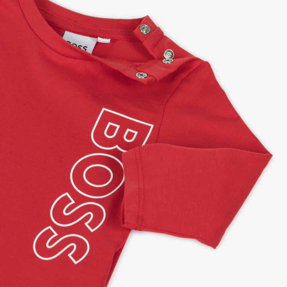 BOSS-Boys Red Long Sleeve Tee | Childrensalon Outlet