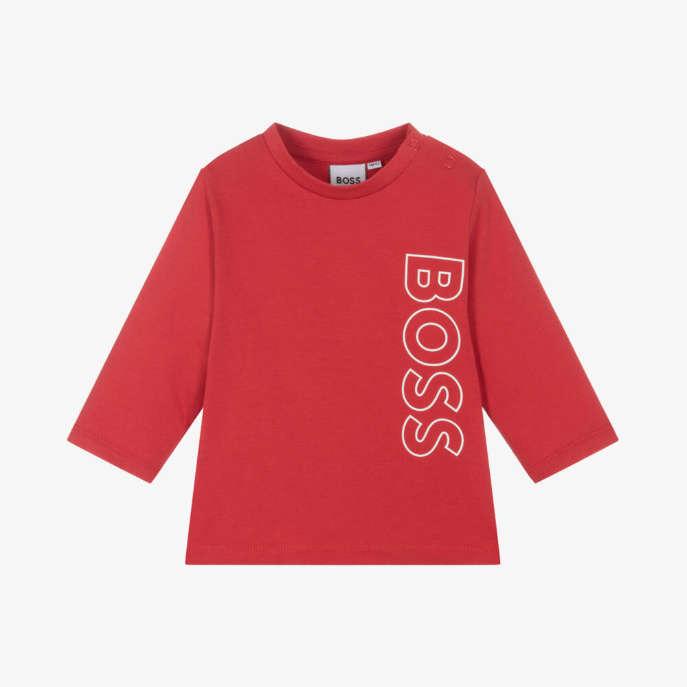 BOSS-Boys Red Long Sleeve Tee | Childrensalon Outlet