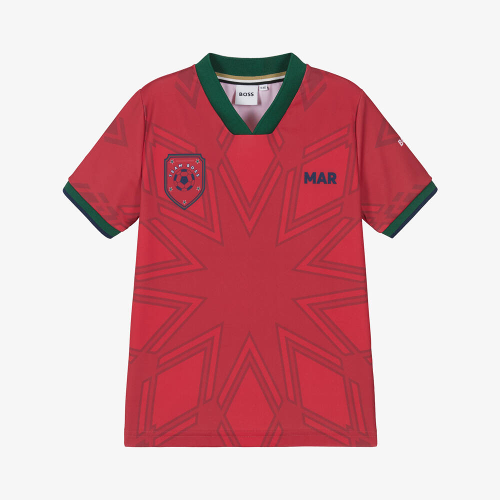 BOSS-Boys Red Morocco Football T-Shirt | Childrensalon Outlet