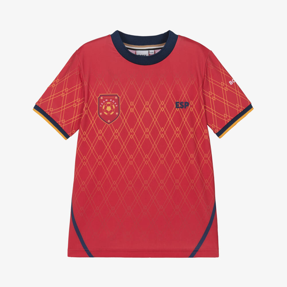 BOSS-Boys Red Spain Football T-Shirt | Childrensalon Outlet