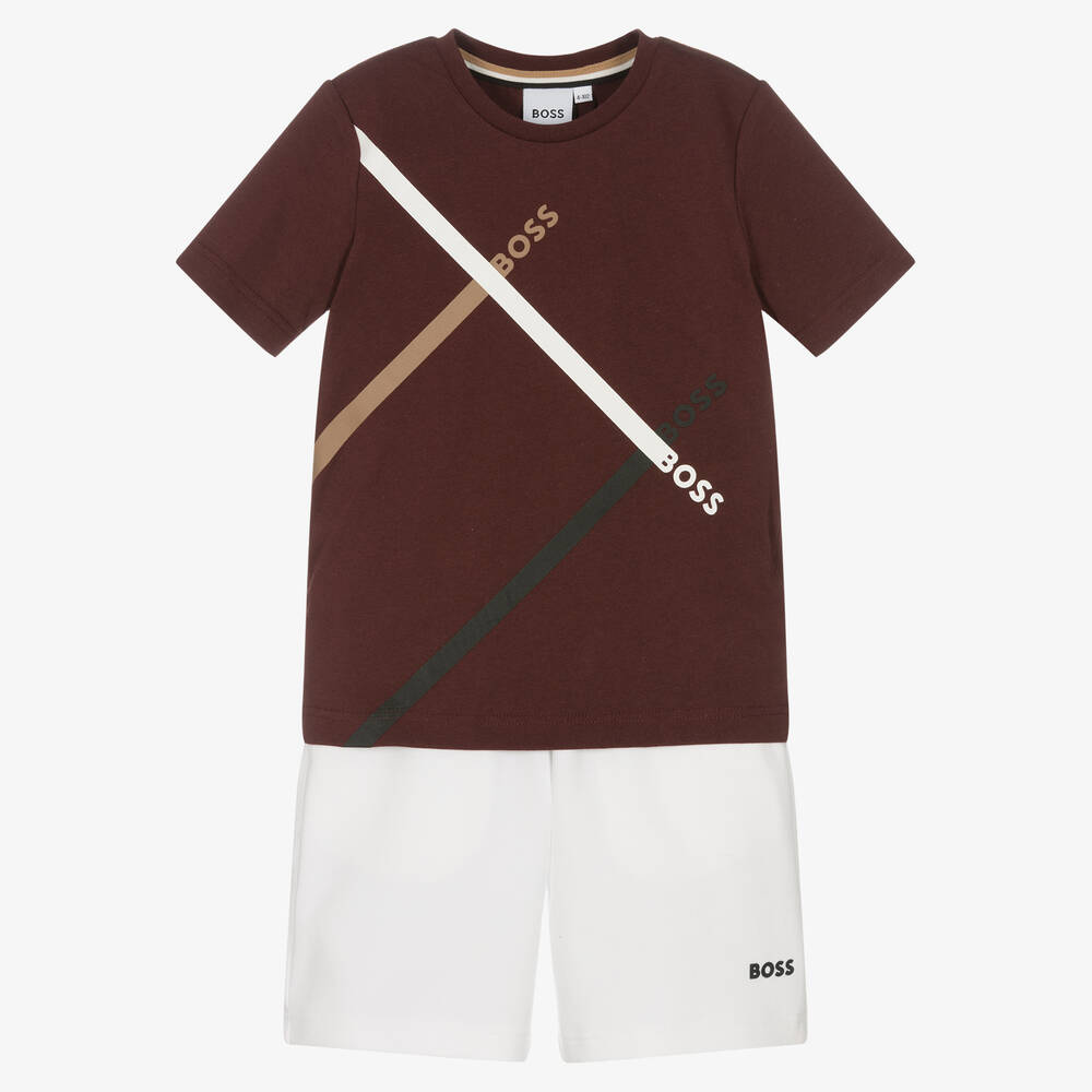 BOSS - Baumwoll-Top & Shorts-Set rot/weiß  | Childrensalon