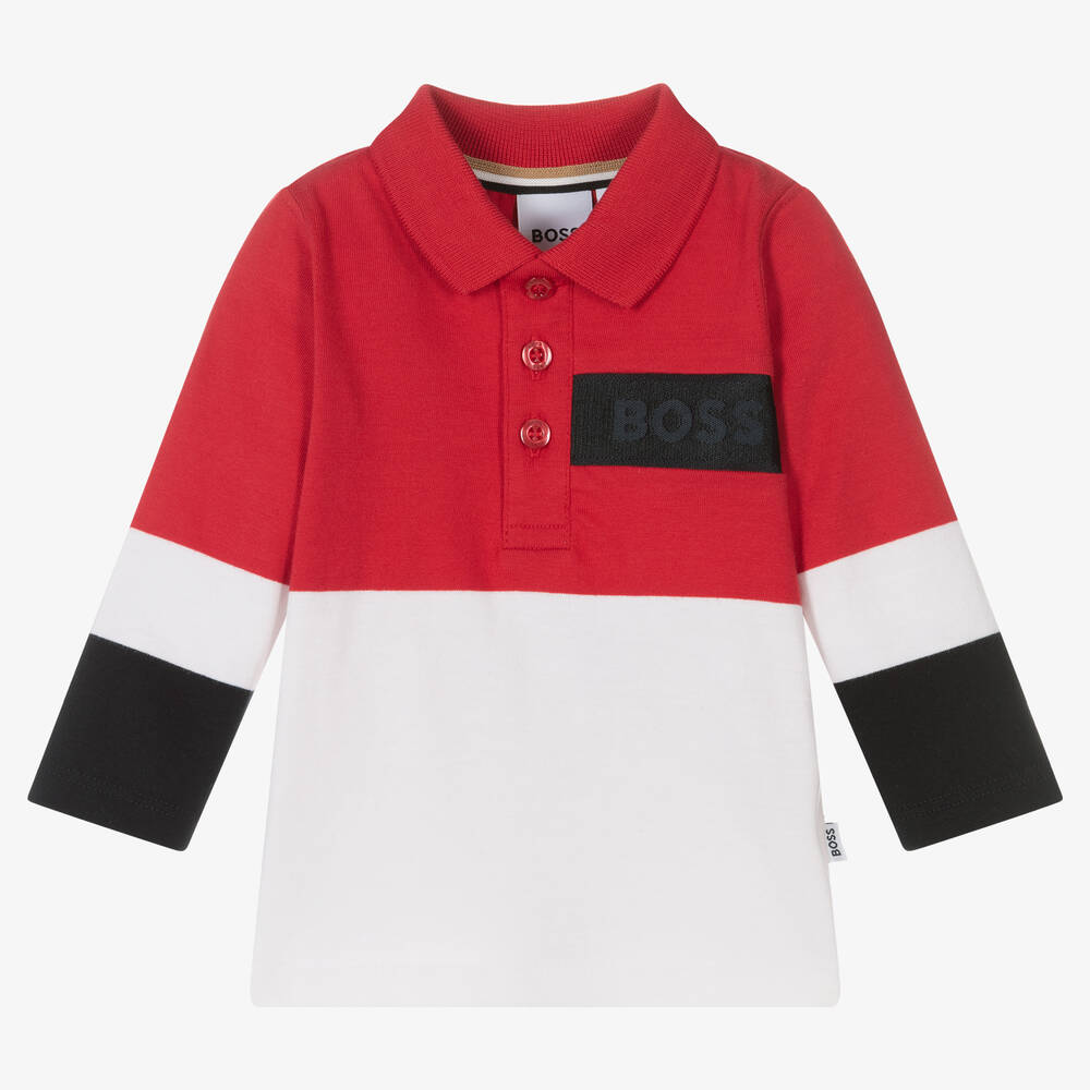 BOSS - Boys Red & White Polo Shirt | Childrensalon