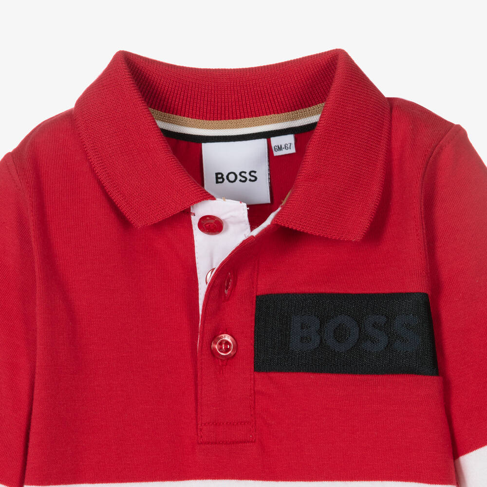 BOSS-Бело-красная рубашка поло для мальчиков | Childrensalon Outlet