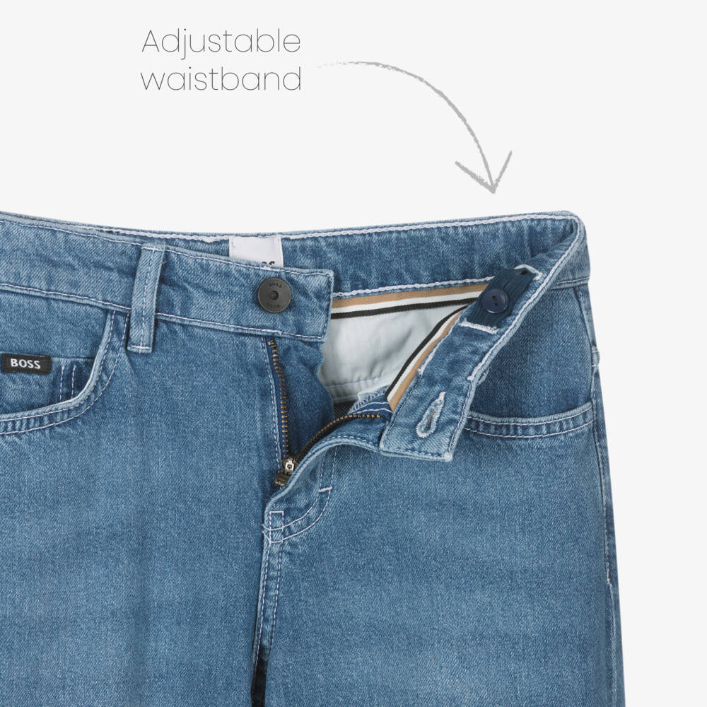 BOSS-Boys Relaxed Blue Denim Trousers | Childrensalon Outlet