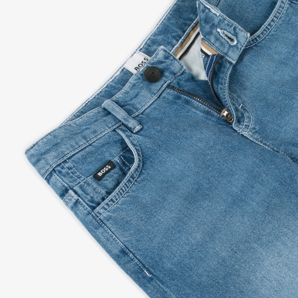 BOSS-Boys Relaxed Blue Denim Trousers | Childrensalon Outlet