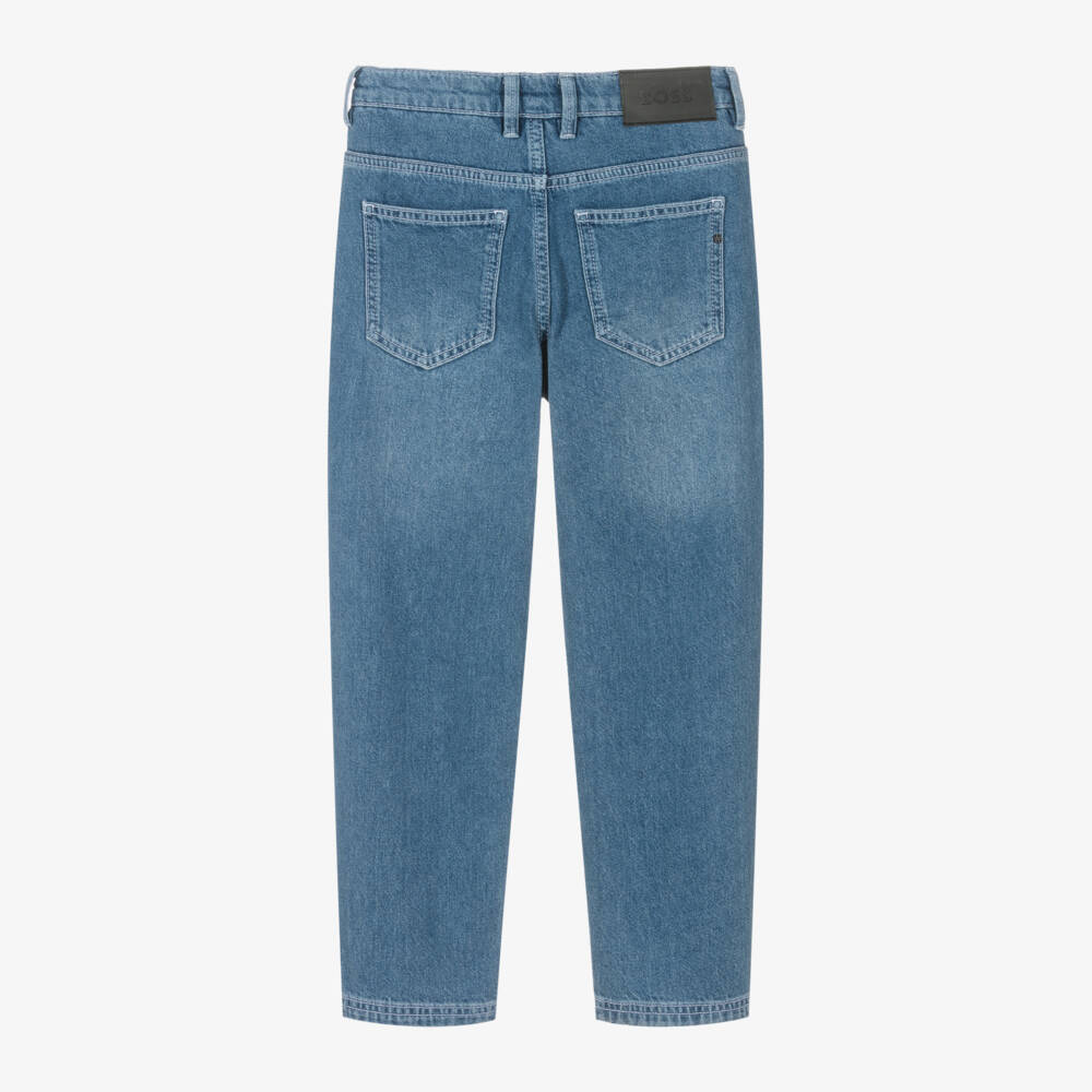 BOSS-Boys Relaxed Blue Denim Trousers | Childrensalon Outlet