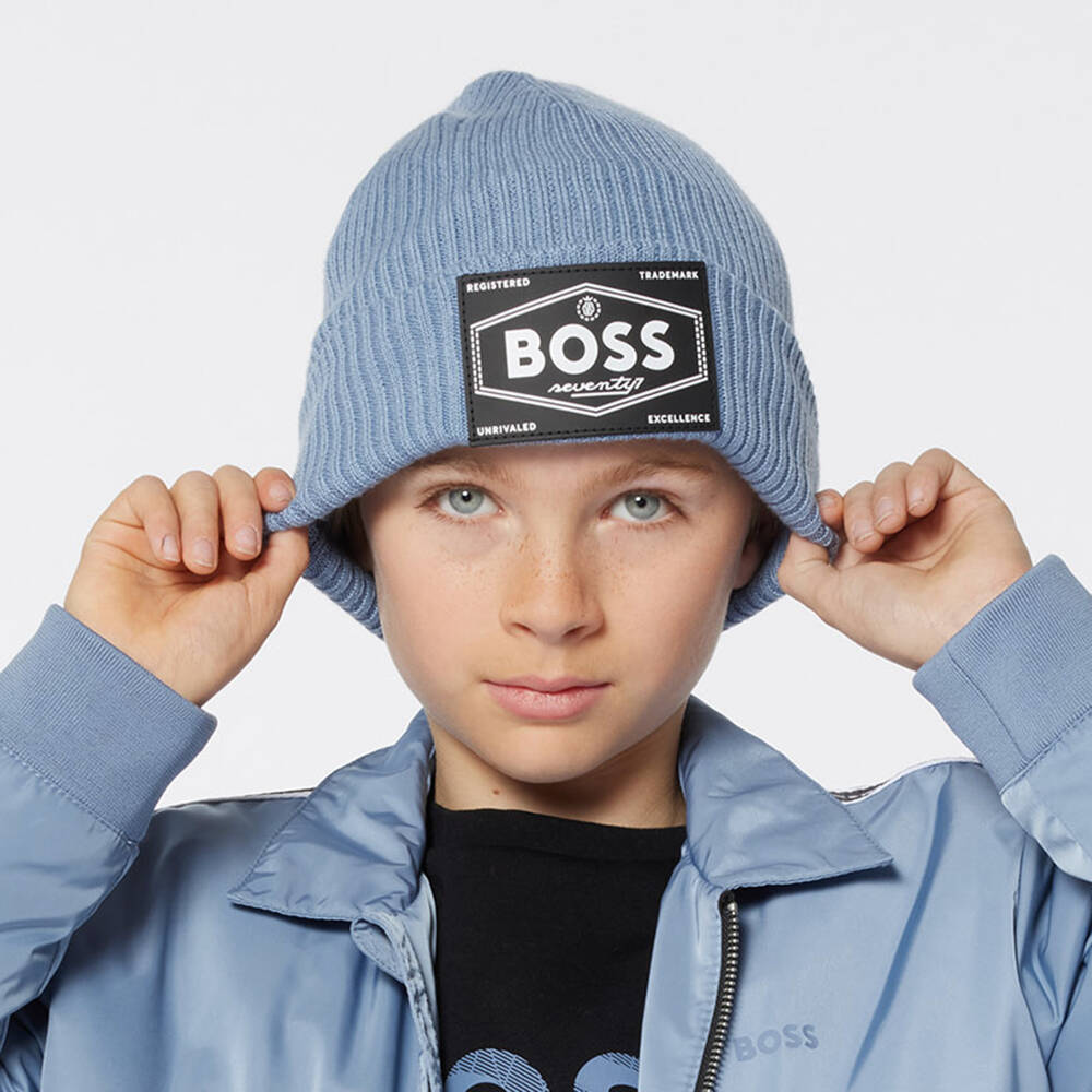 BOSS-Boys Ribbed Blue Knit Hat | Childrensalon Outlet