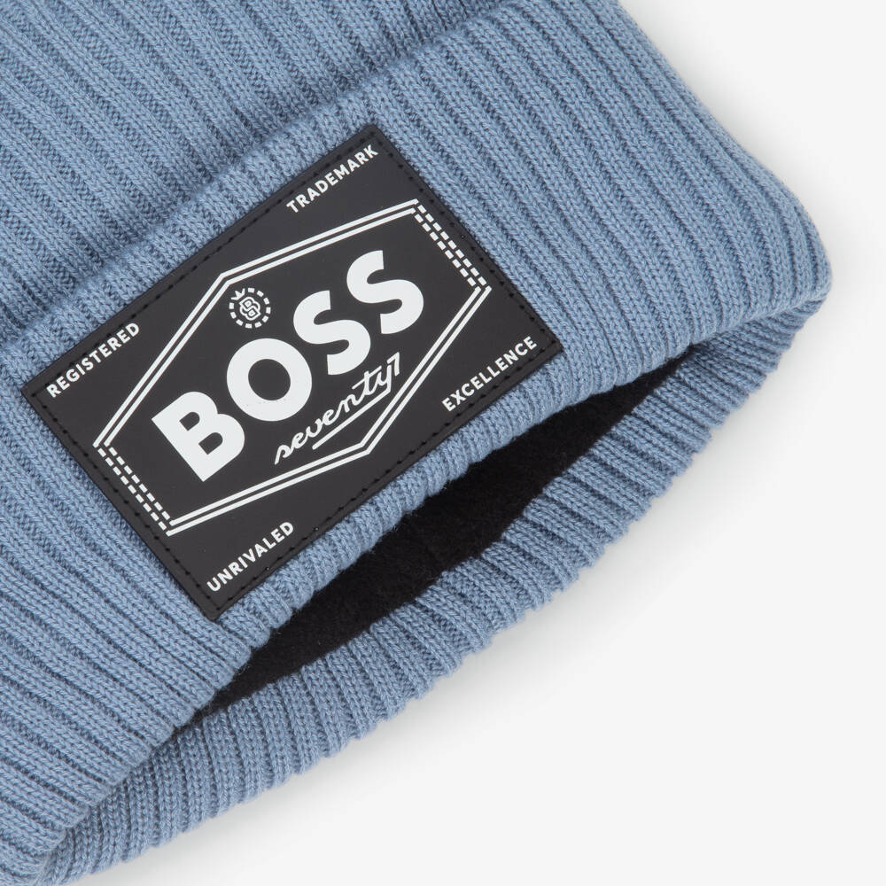 BOSS-Boys Ribbed Blue Knit Hat | Childrensalon Outlet