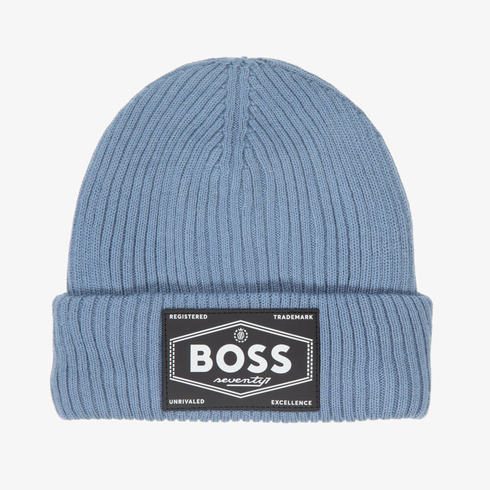 BOSS-Boys Ribbed Blue Knit Hat | Childrensalon Outlet