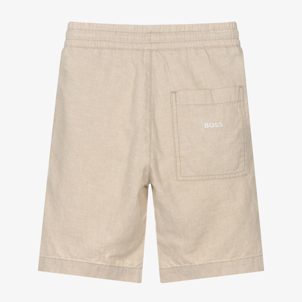 BOSS-Boys Sand-Hued Linen Tie Shorts | Childrensalon Outlet