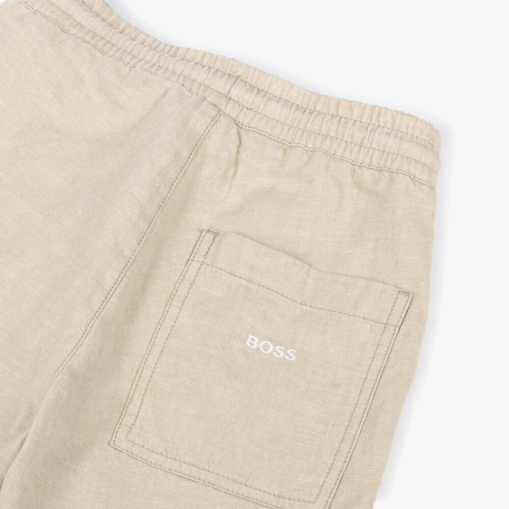 BOSS-Boys Sand-Hued Linen Tie Shorts | Childrensalon Outlet