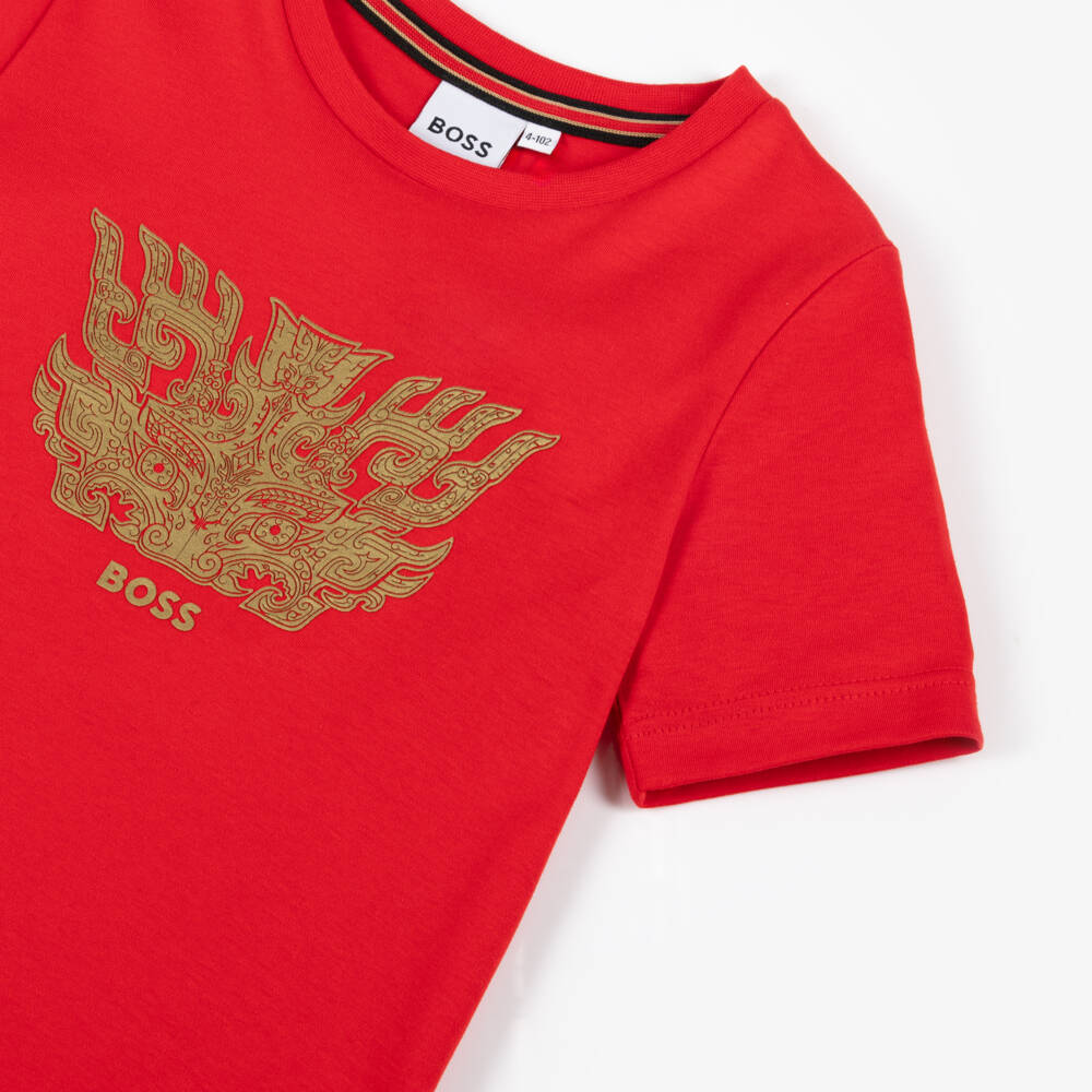 BOSS-Boys Scarlet Dragon Tee with Gold Accent | Childrensalon Outlet
