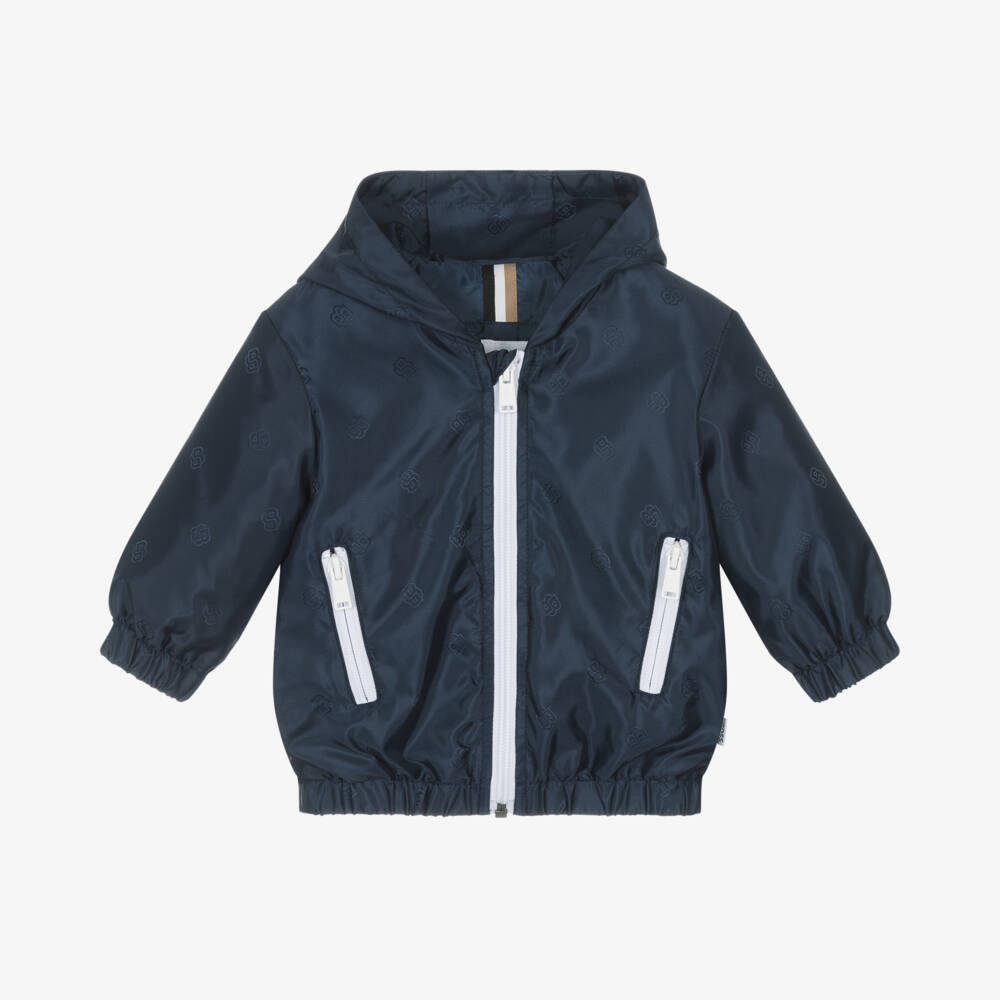 BOSS-Boys Silky Navy Monogram Jacket | Childrensalon Outlet