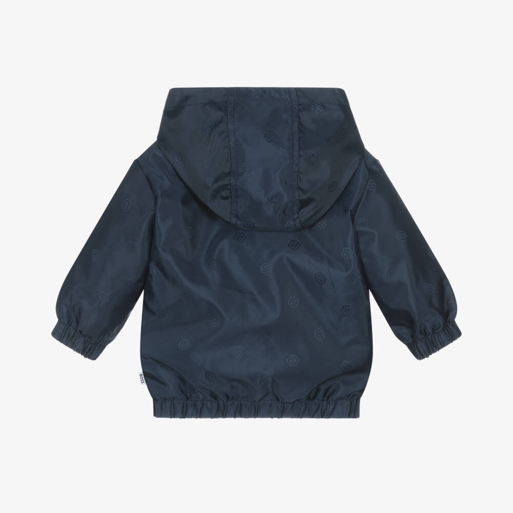 BOSS-Boys Silky Navy Monogram Jacket | Childrensalon Outlet