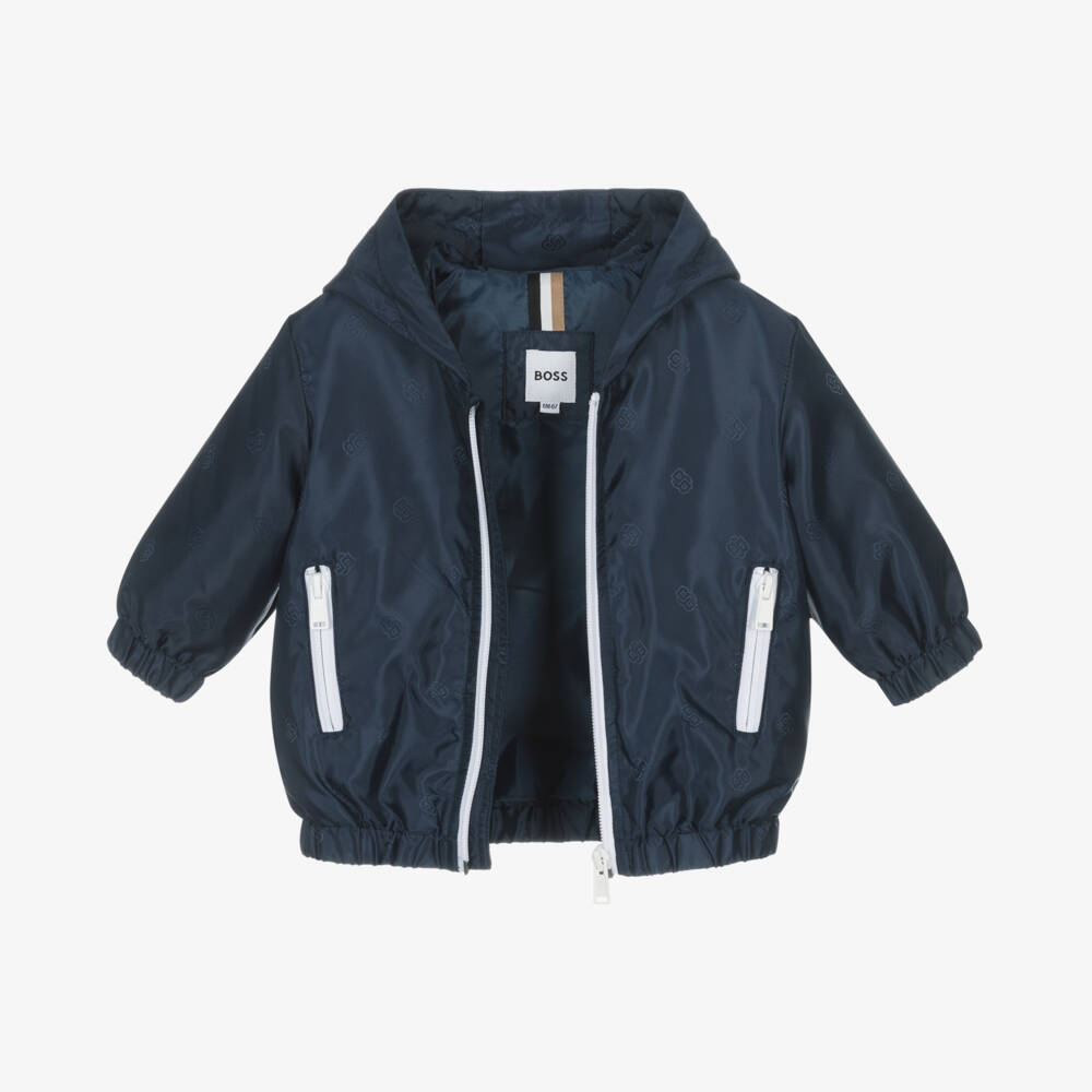 BOSS-Boys Silky Navy Monogram Jacket | Childrensalon Outlet