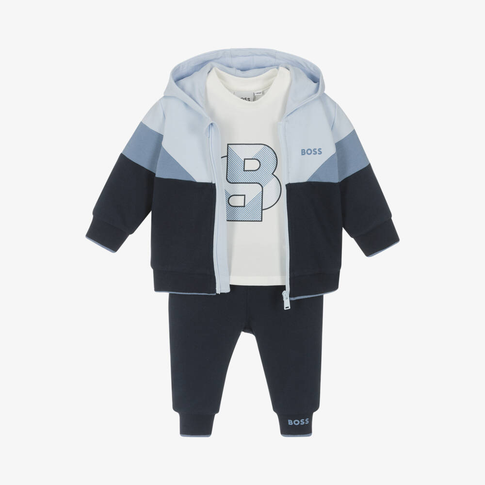 BOSS-Boys' Sky Blue Cotton Tracksuit Ensemble | Childrensalon Outlet