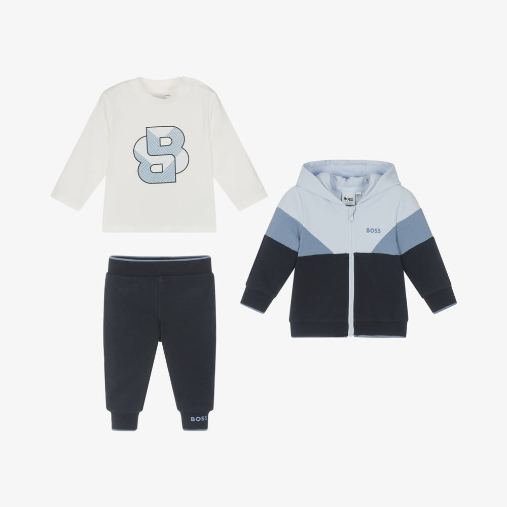 BOSS-Boys' Sky Blue Cotton Tracksuit Ensemble | Childrensalon Outlet
