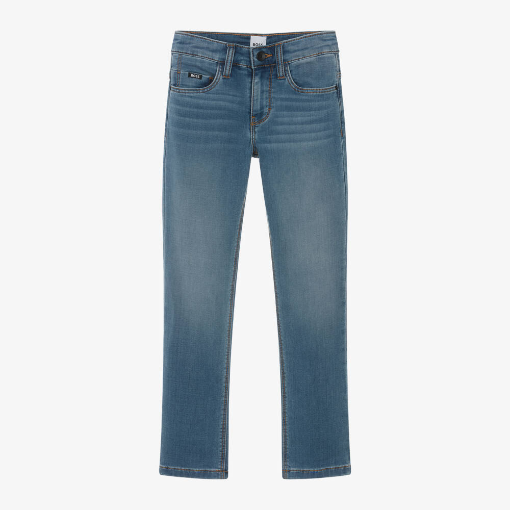 BOSS-Boys Sky Blue Slim Denim Trousers | Childrensalon Outlet