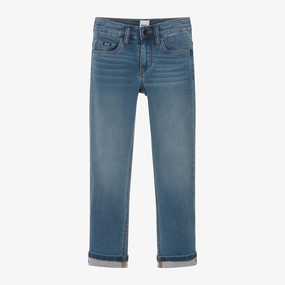 BOSS-Boys Sky Blue Slim Denim Trousers | Childrensalon Outlet