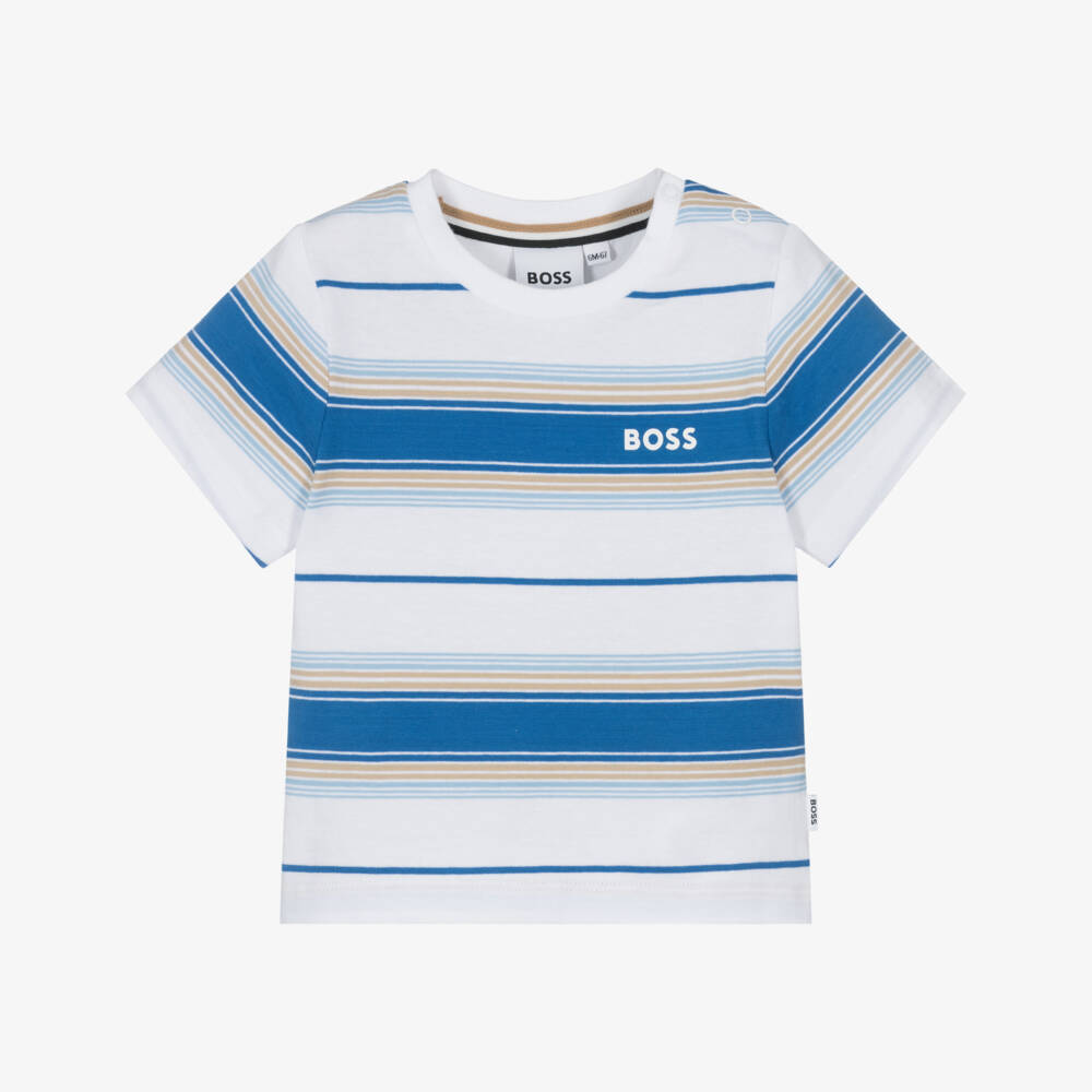 BOSS-Boys Sky-Blue Stripe Cotton Tee | Childrensalon Outlet