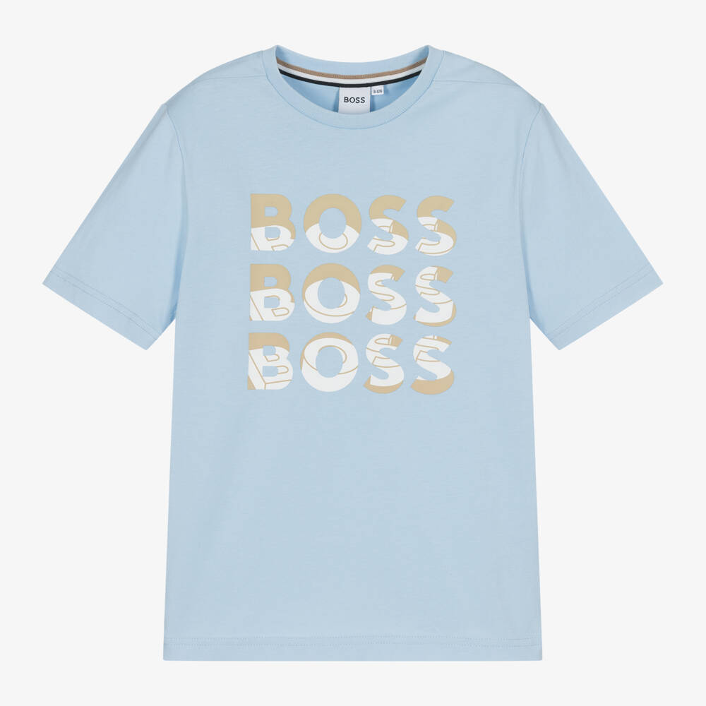 BOSS-Boys Sky-Hued Cotton Tee | Childrensalon Outlet