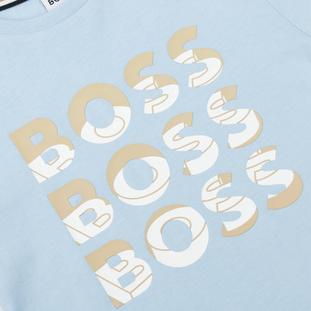 BOSS-Boys Sky-Hued Cotton Tee | Childrensalon Outlet
