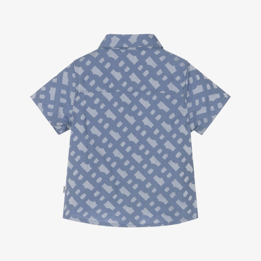 BOSS-قميص قطني مزين بشعار للأولاد بلون السماء | Childrensalon Outlet