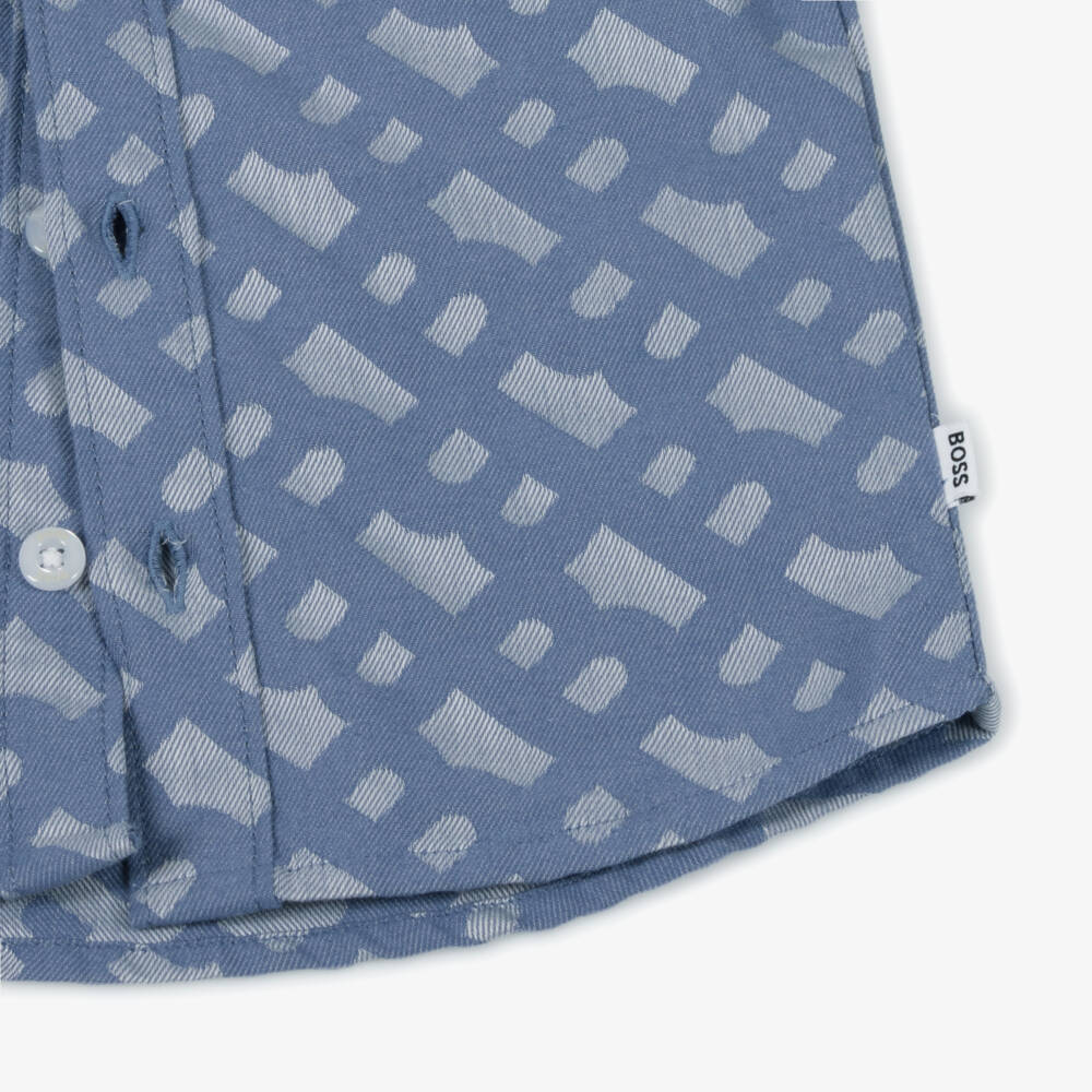BOSS-قميص قطني مزين بشعار للأولاد بلون السماء | Childrensalon Outlet