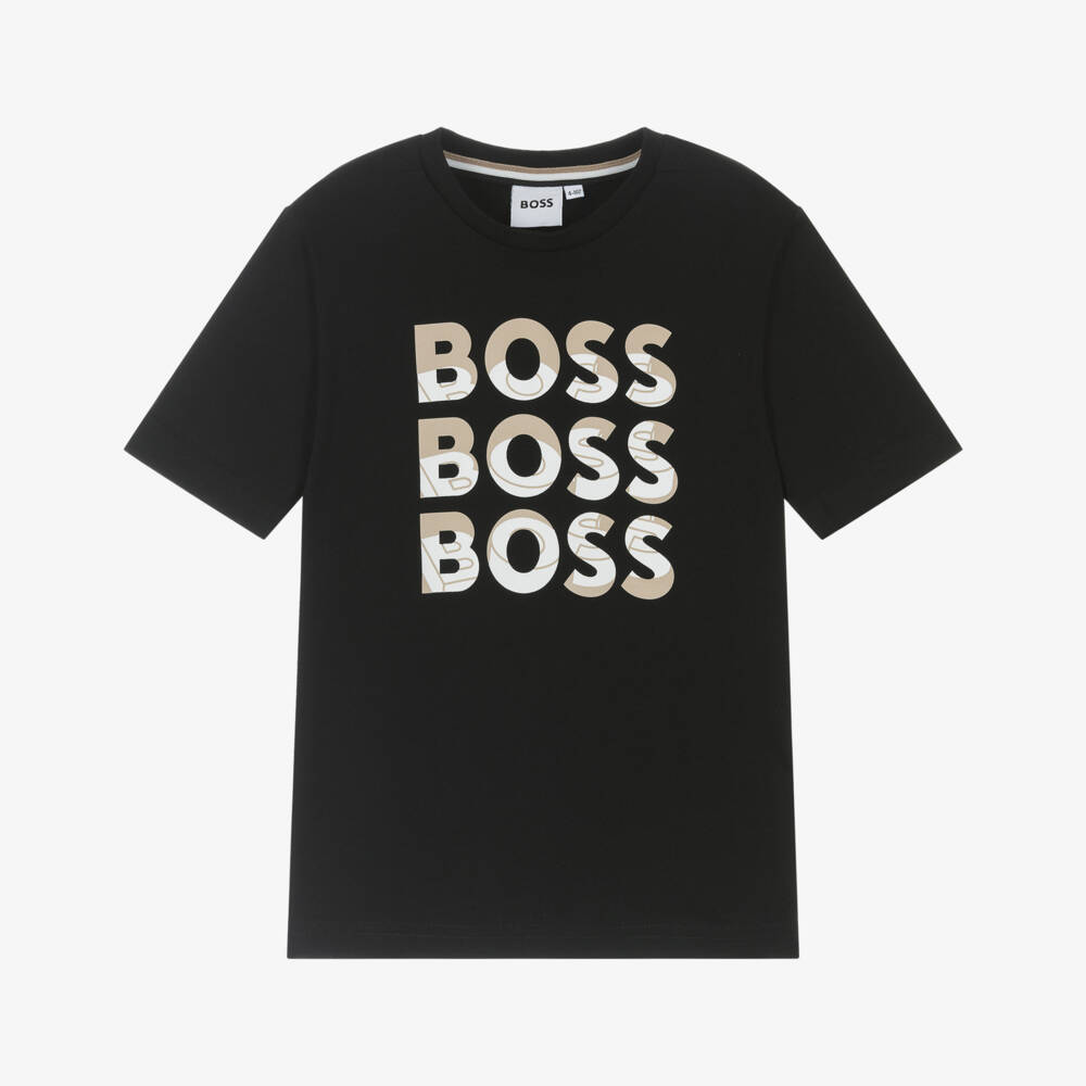 BOSS-Boys Sleek Black Cotton Tee | Childrensalon Outlet