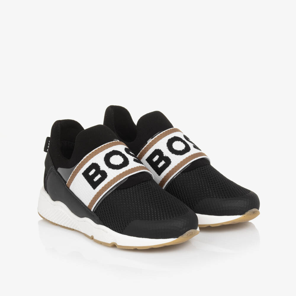 BOSS-Boys Sleek Black Mesh Sneakers | Childrensalon Outlet