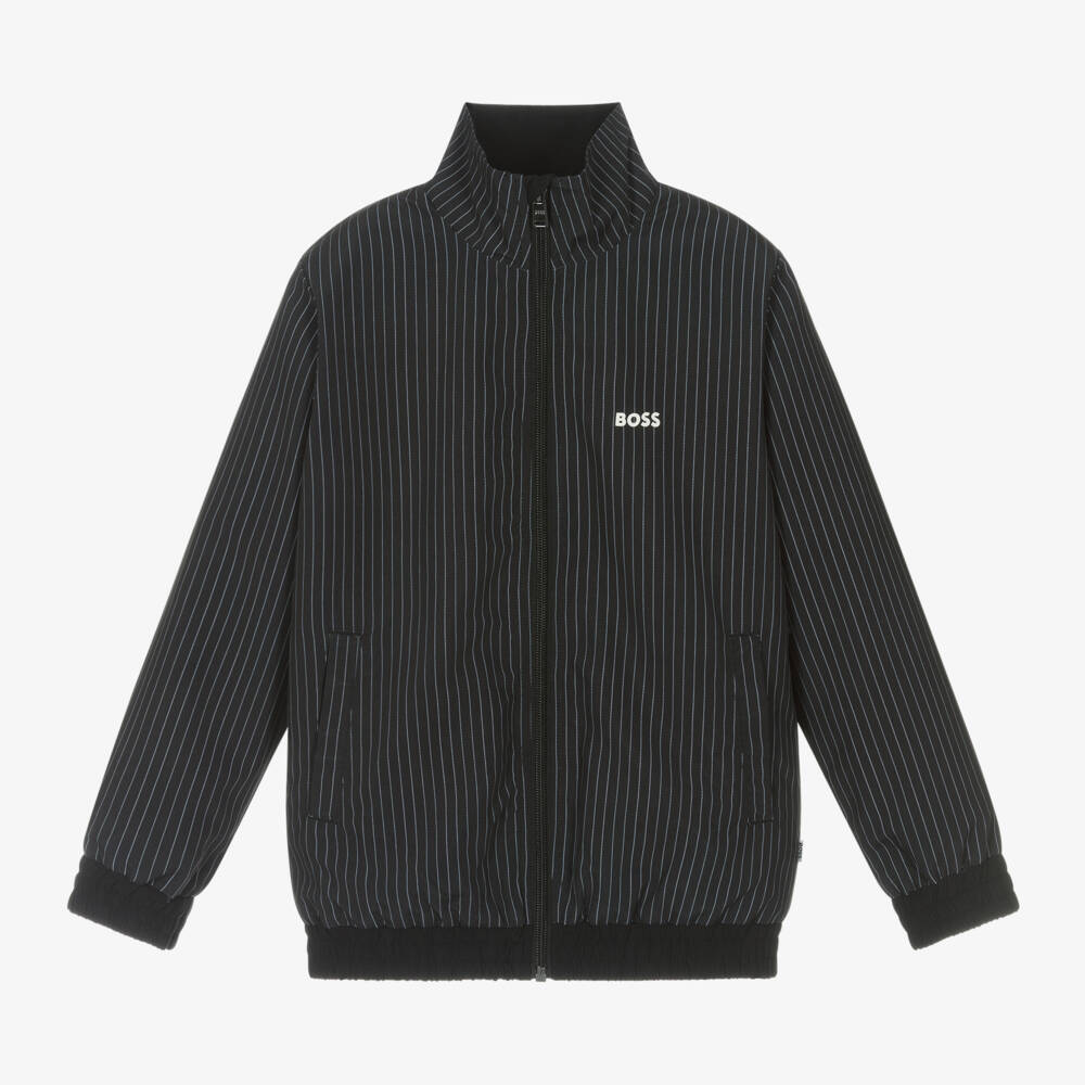 BOSS-Boys Sleek Black Pinstripe Coat | Childrensalon Outlet