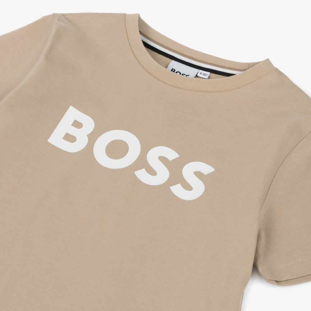 BOSS-Boys Soft Beige Jersey Tee | Childrensalon Outlet