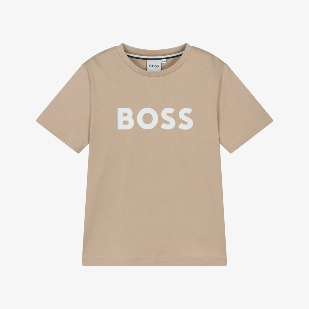 BOSS-Boys Soft Beige Jersey Tee | Childrensalon Outlet