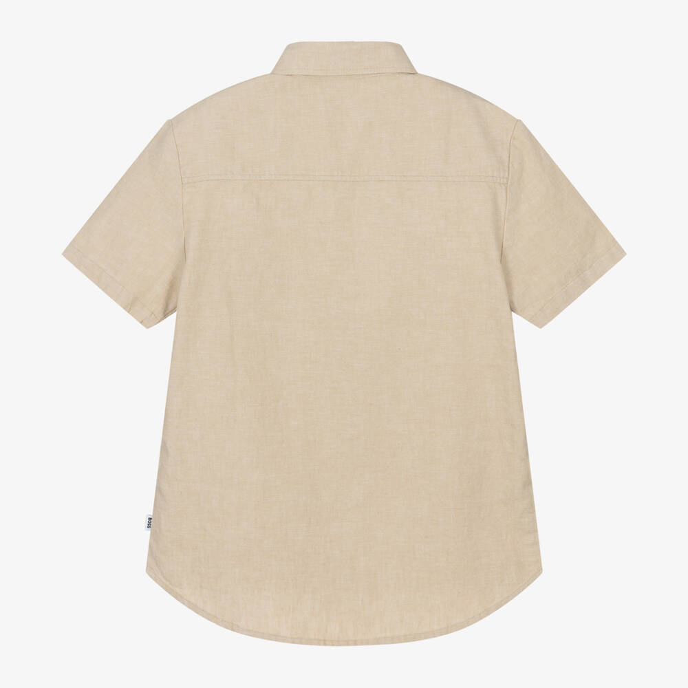 BOSS-Мягкая бежевая рубашка из льняной смеси для мальчиков | Childrensalon Outlet