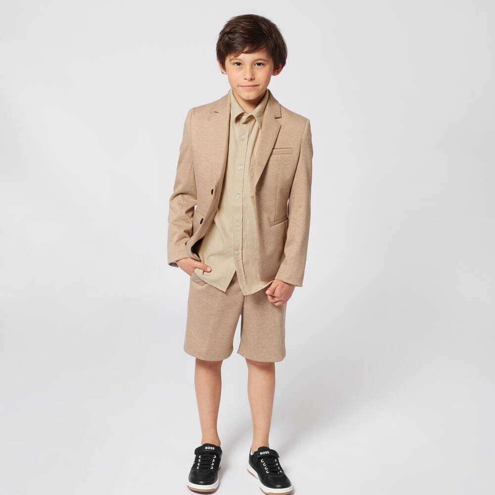 BOSS-Мягкая бежевая рубашка из льняной смеси для мальчиков | Childrensalon Outlet