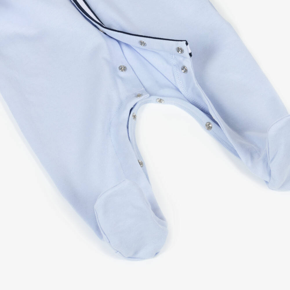 BOSS-Boys Soft Blue Collared Cotton Romper | Childrensalon Outlet