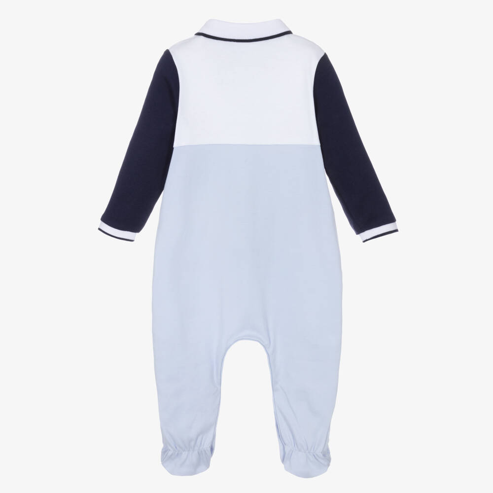 BOSS-Boys Soft Blue Collared Cotton Romper | Childrensalon Outlet