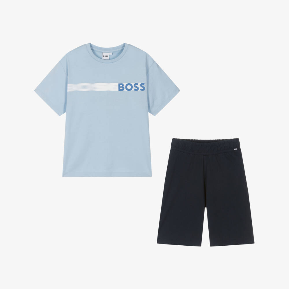 BOSS-Boys Soft Blue Cotton Outfit | Childrensalon Outlet