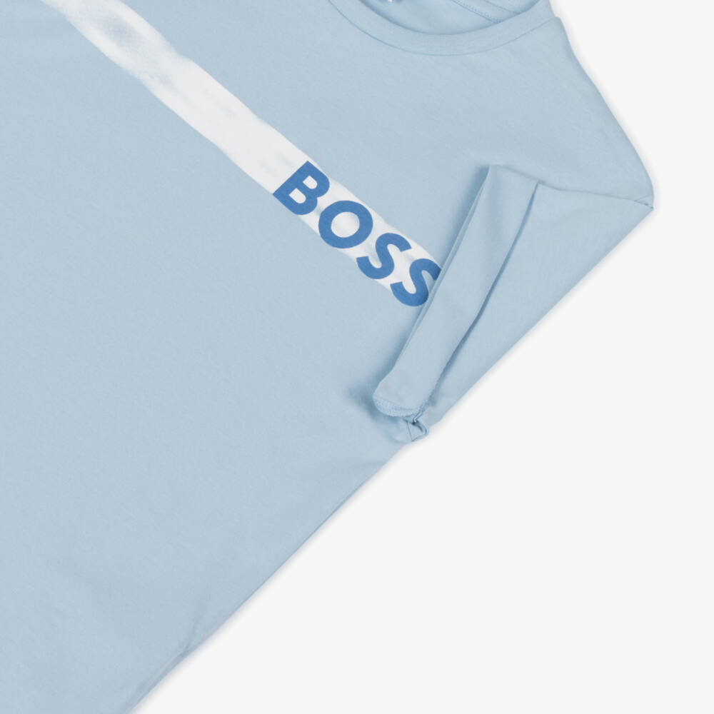 BOSS-Boys Soft Blue Cotton Outfit | Childrensalon Outlet