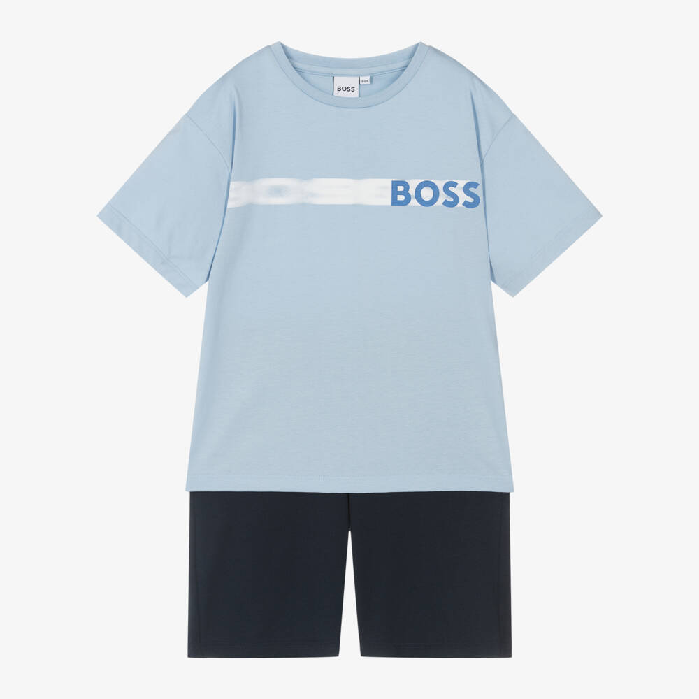 BOSS-Boys Soft Blue Cotton Outfit | Childrensalon Outlet