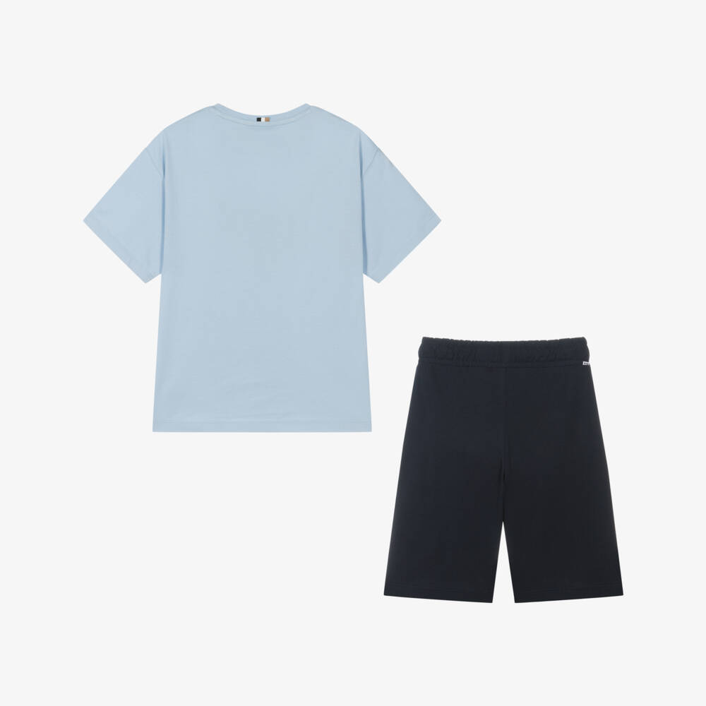 BOSS-Boys Soft Blue Cotton Outfit | Childrensalon Outlet