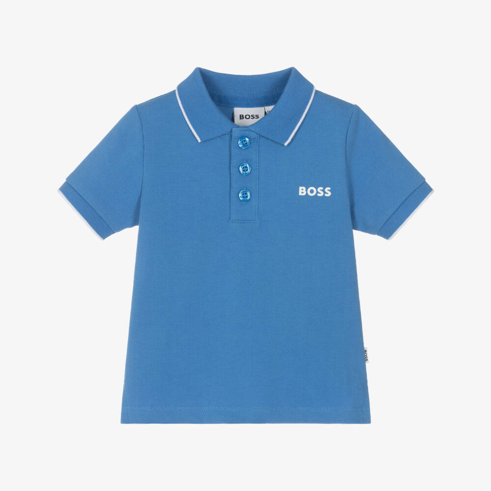 BOSS-Boys Soft Blue Cotton Polo | Childrensalon Outlet