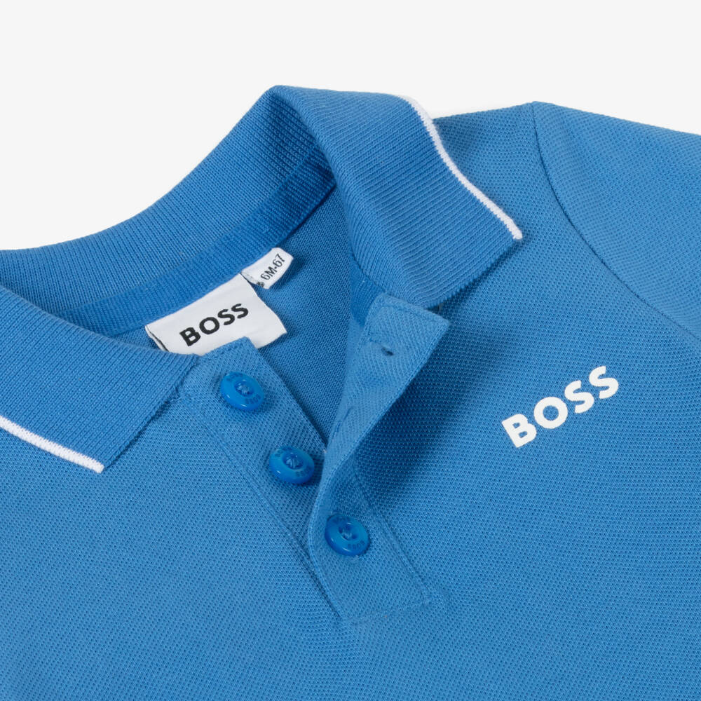BOSS-Boys Soft Blue Cotton Polo | Childrensalon Outlet