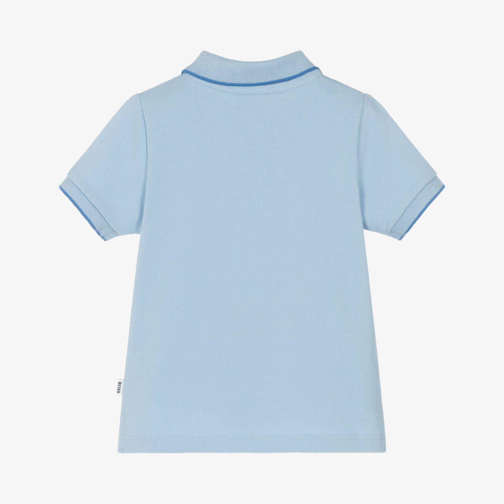 BOSS-Boys Soft Blue Cotton Polo | Childrensalon Outlet