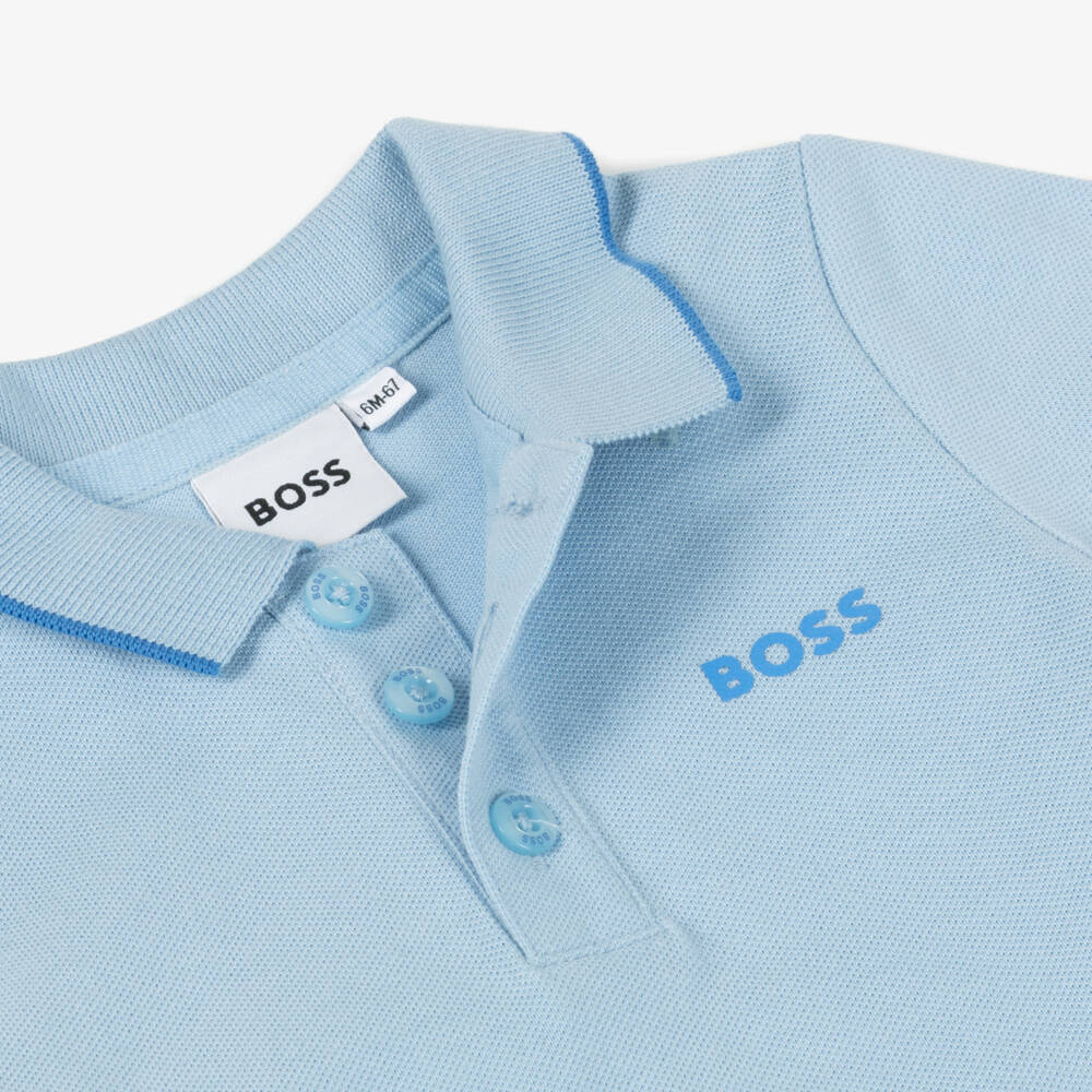 BOSS-Boys Soft Blue Cotton Polo | Childrensalon Outlet