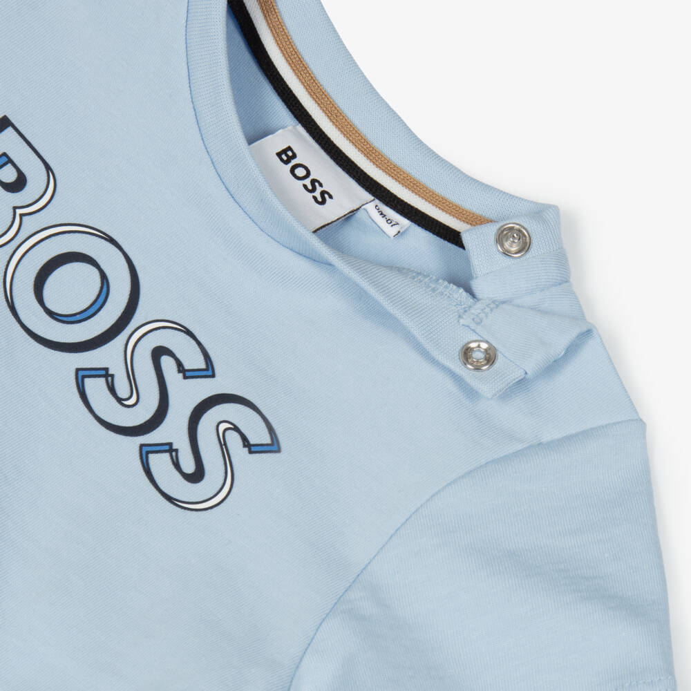 BOSS-Boys Soft Blue Cotton Tee | Childrensalon Outlet