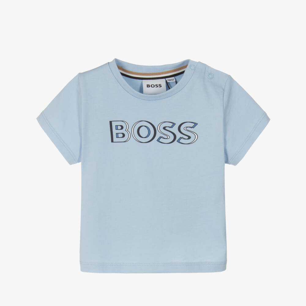 BOSS-Мягкая голубая хлопковая футболка для мальчиков | Childrensalon Outlet